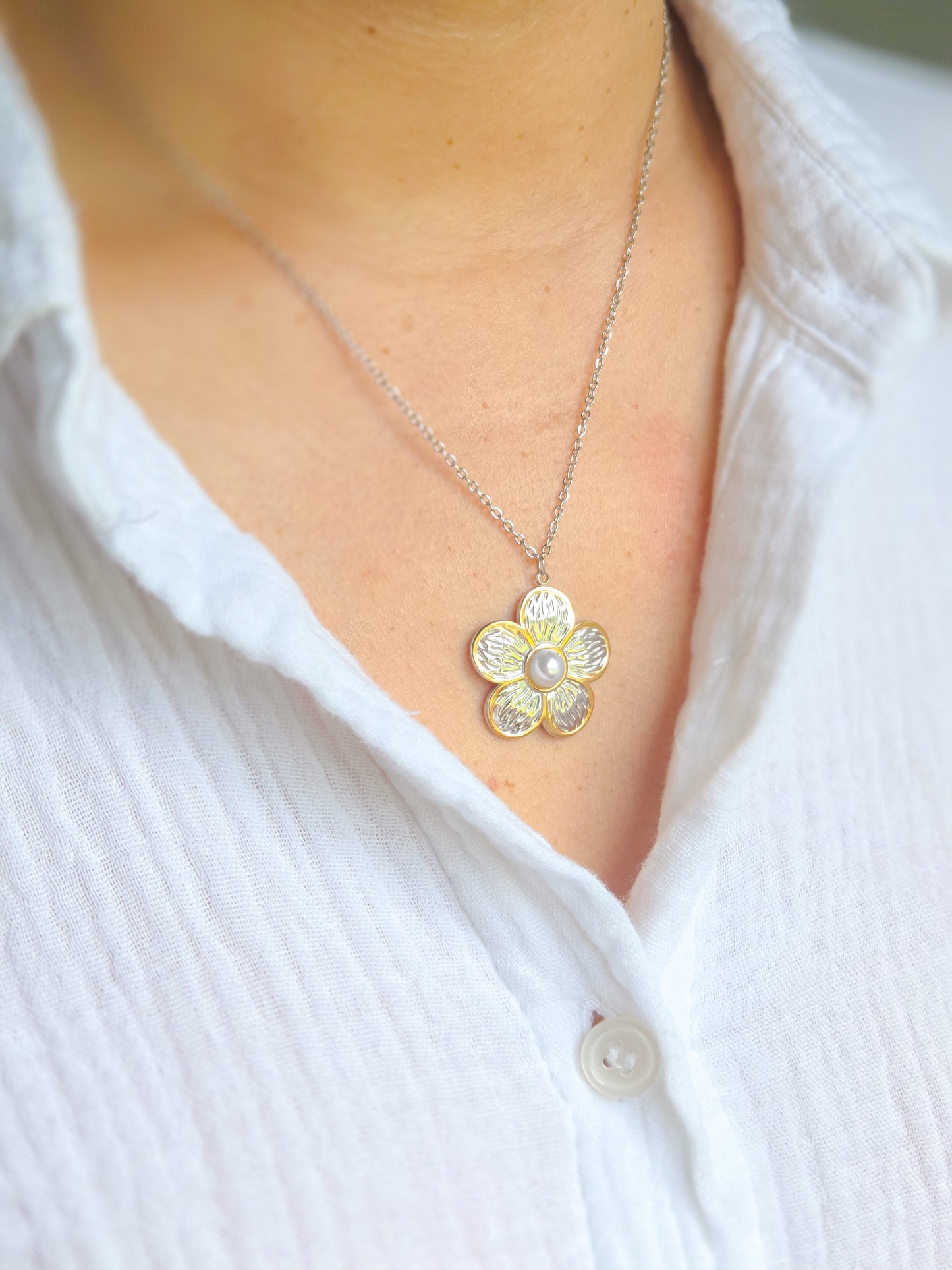 Cadena flor dos tonos