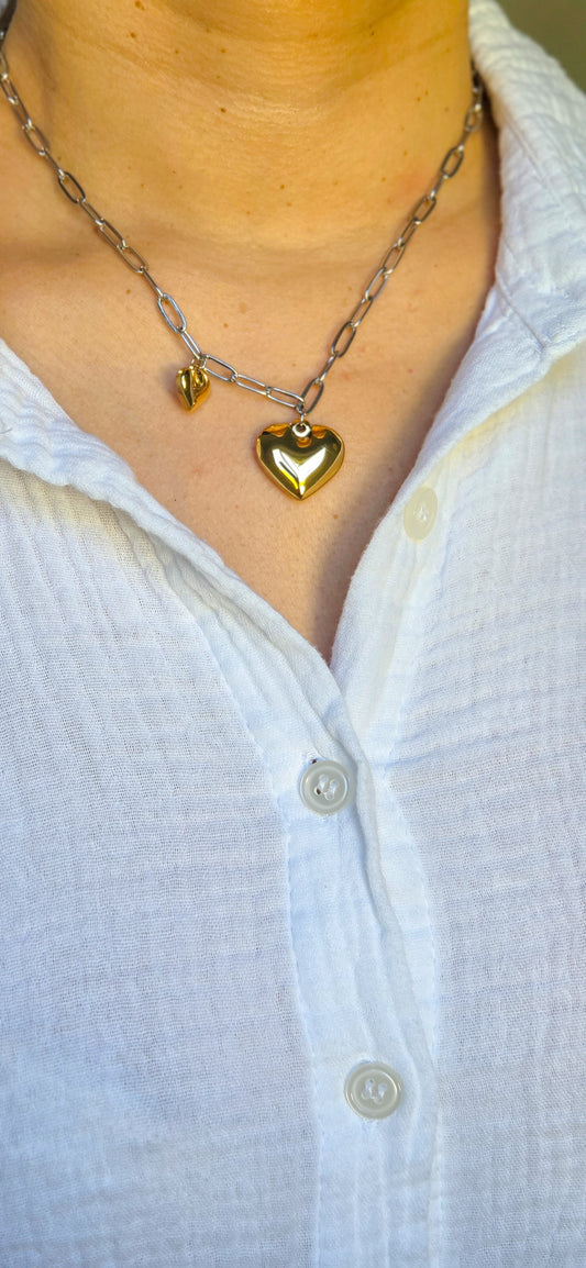 Cadena corazón dos tonos