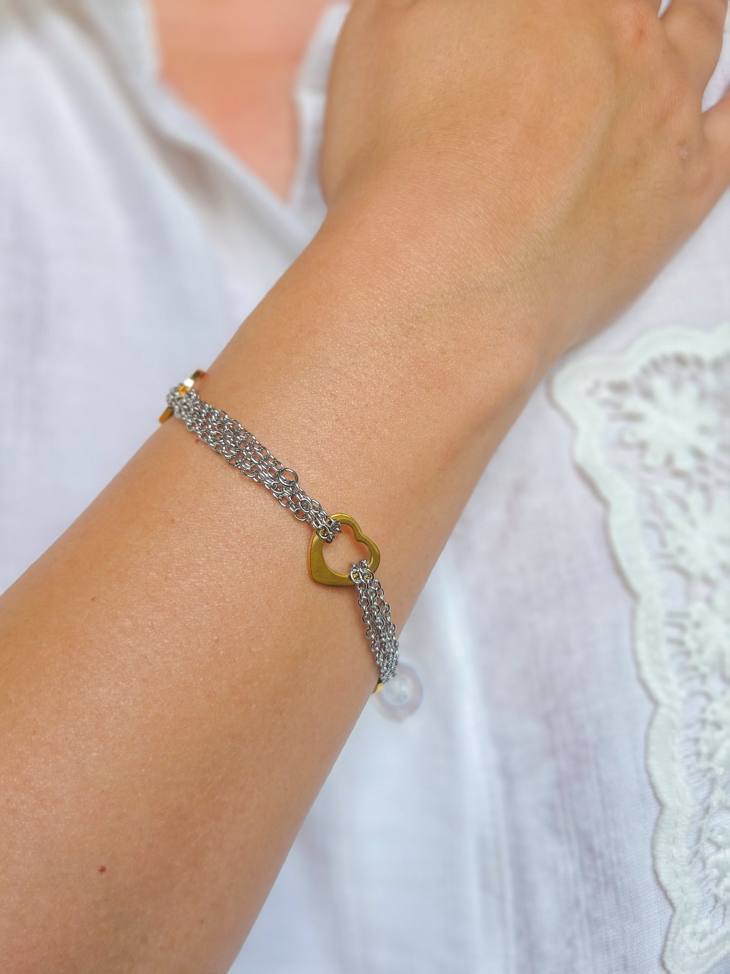 Pulsera corazón dos tonos
